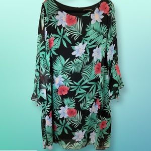 Printed Leaves and Flower Dress